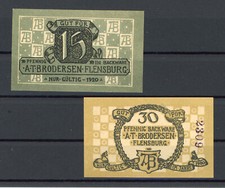 Flensburg 2 Scheine Notgeld /