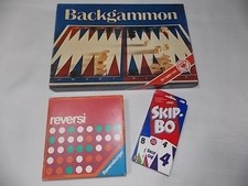 Konvolut Backgammon Brettspiel, Reversi Ravensburger , Uno Skip- Bo, Beach Ball