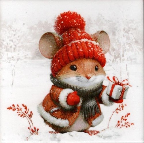 Dekobild maus mit geschenk - maus,