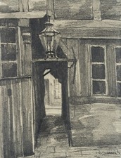 M. STOBBE (1883-1963), Gässchen im Hamburger Gängeviertel,  1923, Kohle