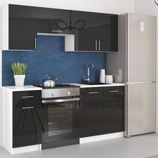 KÜCHE 180cm KÜCHENZEILE KÜCHENBLOCK MODERN  Einbauküche schwarz glanz