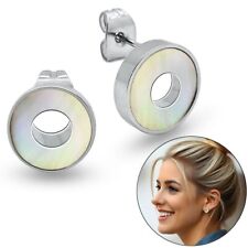 elegante Edelstahl Ohrstecker mit Perlmutt Muschel Ø 8 mm Damen Ohrringe rund