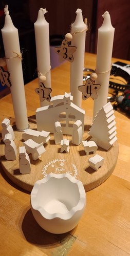 Adventskranz holz rund - adventskranz,