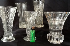 5 er Set Vase Vasen auf Fuß Pressglas Kristall Schliffoptik Vintage 1778 Gram