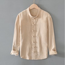 Herren Baumwolle Leinen Chinesisch Hemd Kung Fu Frosch Knopf Mandarinkragen