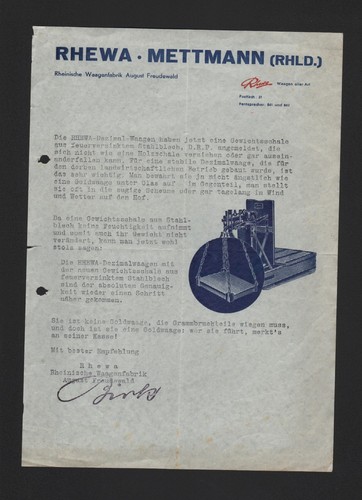 Mettmann brief 1938 rhewa - mettmann,,