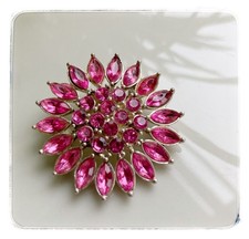 ❤️ schöne Ansteck-Brosche BLÜTE magentafarben DM 4 cm MODESCHMUCK Metall m. Glas