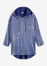 Bluse mit Strass Gr. 42 Blau Damenbluse Kapuzen-Shirt Tunika Oberteil Neu*