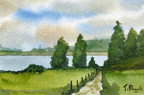 Original aquarell am rhein - am,