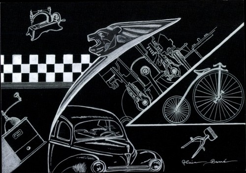 Künstler auto peugeot - ak, auto,