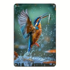 Blechschild Eisvogel mit Fisch