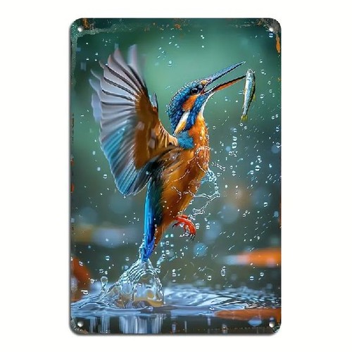 Blechschild eisvogel mit fisch - mit,