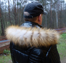 Fuchs Pelz Kragen Echtfell Kapuze Streifen Jacke Parka Winter Schal Silberfuchs