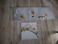 Bilder Leinwand mit Orchideen Blumen  Weiss  4 Stück
