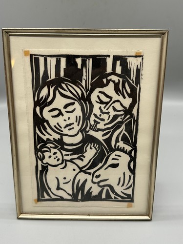 Holzschnitt personen gerahmt - holzschnitt,