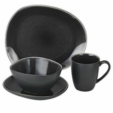 Van Well 16tlg. Kombi-Set Elements Grau 4Pers. Steingut Becher Teller Schale 