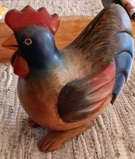 ALTE HOLZFIGUR 🐓 HAHN GESCHNITZT SKULPTUR BUNT RARITÄT SAMMLER VINTAGE😍 🇲🇫