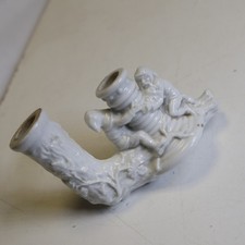 Zwergenmotiv Porzellankopfpfeife weiß, um 1900, 11 cm      D8