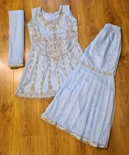 Himmelblauer indischer Sharara Anzug Strass, Perlen, verstellbare Taille - Alter 11 