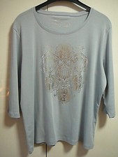 T Mark Adam T-Shirt Tunika Gr 48 hellbau gr. Ornamentprint silber + Nieten vorne