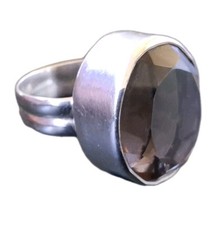Mächtiger Silber-Ring Damen Herren - mit Großem Rauchquarz  925 Sterlingsilber