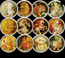 Alle 12 Chinesische Sternzeichen-Münze 24 K vergoldet + koloriert