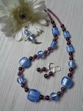 Schmuckset  Lampworkperlen Glasschliffperlen Blau - Lila