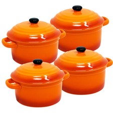 ToCi 4 x Auflaufschalen mit Deckel Ofenformen Keramik 200 ml Förmchen Orange