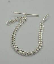 Schwere versilberte Single Albert Kette Taschenuhrkette Fob Watch Tbar