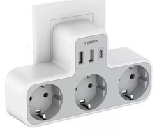 3-fach Mehrfachsteckdose 3er Steckdose Adapter mit USB-A+C Wandmontage Ladegerät