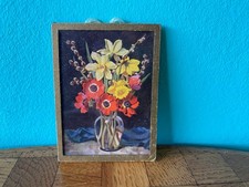 Altes Bild Glas Blumenstrauß Puppenstube Puppenhaus dollhouse picture
