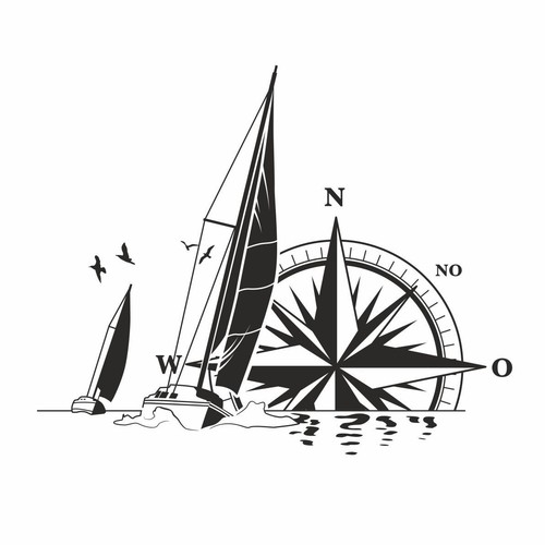 Segelboot aufkleber kompass - aufkleber,