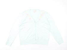 Pullover Damen Strickjacke blau Blumen bestickt XL Viskosemischung