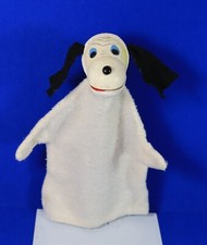 Alte Handpuppe HUND Holzkopf weiß schwarz KASPERPUPPE 60er Jahre Kaspertheater