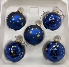 WEIHNACHTEN - Christbaum-Kugeln - blau - echt Glas - 5 Stück