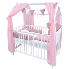 Komplettbett Babybett Hausbett 120x60 cm weiß Kinderbett Bettwäsche Set