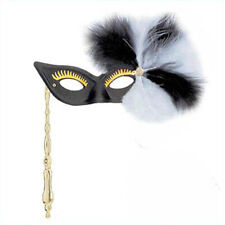 STABMASKE SCHWARZ FEDER # Karneval Fasching Venedig Party Maske Maskenball 6470