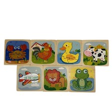 Holzpuzzle 15cm Montessori Lernspielzeug | Tier Fahrzeug | 7 Motive | 3D Puzzle