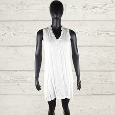 120% LINO weißes ärmelloses Trägerkleid Tunika 100% Leinen A-Linie Gr. I 40 UK 8