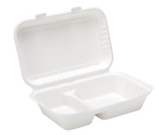 Biologisch abbaubar & kompostierbar Bagasse 2 Fächer Lebensmittelbox **Menge wählen**