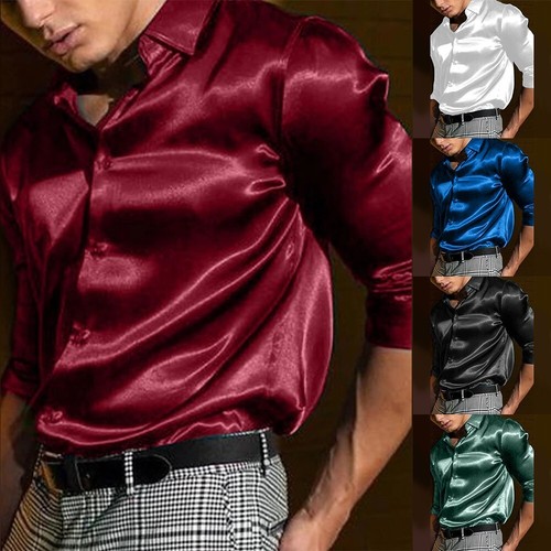 Herren satin seidenhemd - satin, button