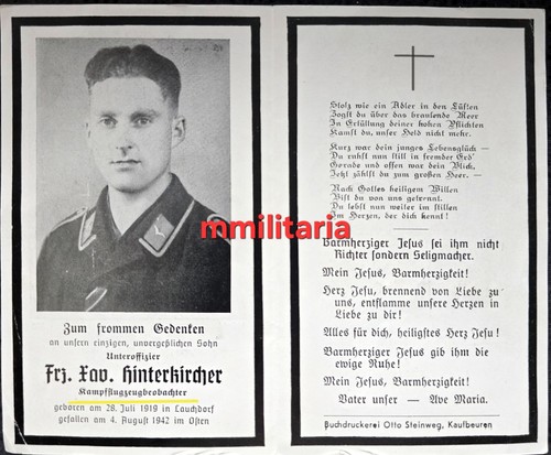 Sterbebild wwii unteroffizier - sterbebild,