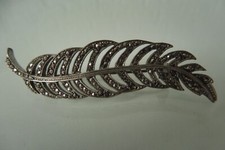 Sehr schöne, alte Brosche ,  925 Silber mit Markasit ,  Feder , 6cm 