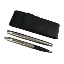 PARKER FRONTIER Schreibset Füller Kugelschreiber Edelstahl Etui Vintage Made UK