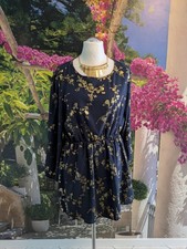 NEU: Elegante Schößchen-Tunika / Long-Bluse, marine m. goldfarb. Blüten, XL 