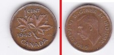 vintage 1 cent  1943  Canada KING GEORGES VI  maple leaf