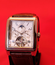 Christ Automatik Uhr mit Mondphase rechteckig, weißes Zifferblatt, open heart