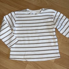Zara Pulli Gr. 74 Weiß braun Feinstrick dünn Pullover gestreift Baby Junge beige