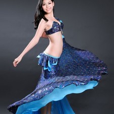 RÄUMUNGVERKAUF C926 Profil Bauchtanz Kostüm BH Rock in Pfau Motive Belly Dance