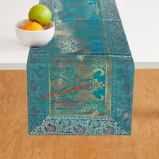 Deko Brokat Tischläufer Jacquard Smaragd Pfau Lange Couchtischdecke